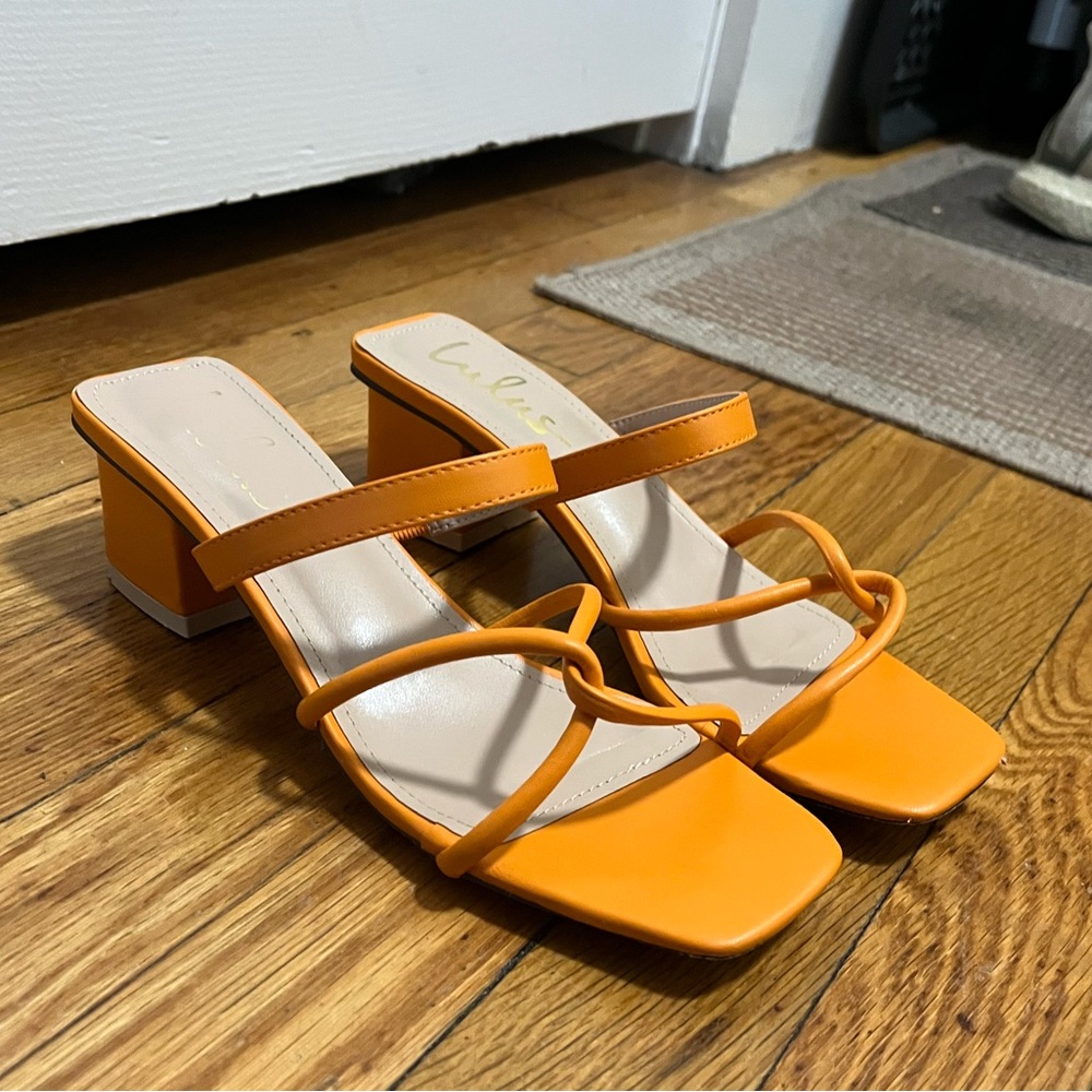 Lulu's Vibrant Orange Strappy Block Heels